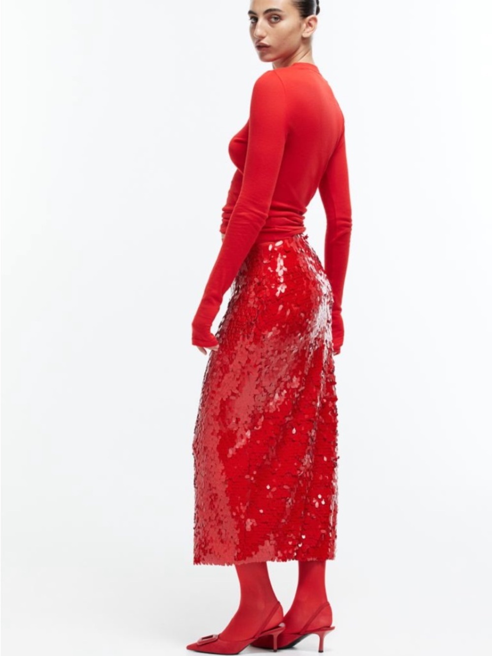 Red Sequin Midi Skirt - Picture 5 of 15